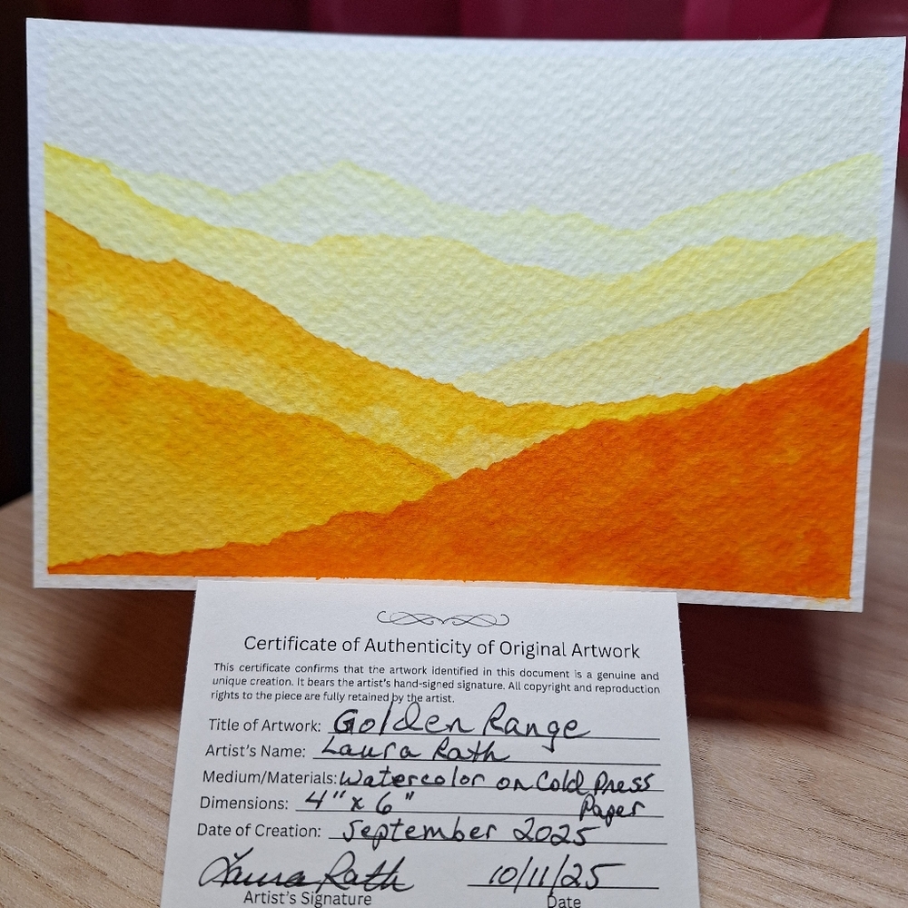 "Golden Range" Hand-painted watercolor painting - Picture 3 of 8